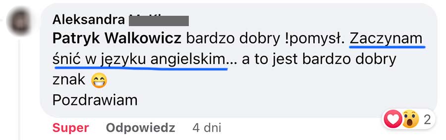 Opinia z grupy uczestników: Zaczynam śnić w języku angielskim