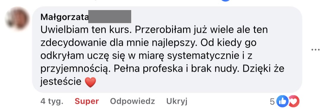 Opinia z Facebooka: Małgorzata - ten kurs zdecydowanie najlepszy